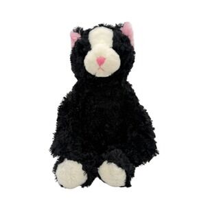 Animaland Black & White Kitten Plush Stuffed Cat Toy Pink Nose Ears‎ 11"